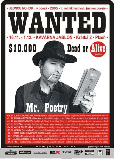 Jednou nohou v poezii 2:: plakát festivalu v plzeňské Jabloni