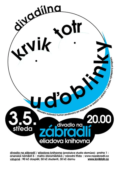 Uďoblinky na Zábradlí:: plakát vystoupení Krvik Totr (Filtr hrál v rámci nich) v Eliadově knihovně DnZ