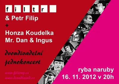 Dvojdivadelní jednokoncert: plakát k vystoupení Filtru s komorním ansámblem plzeňského Divadla SAD v Rybě naruby