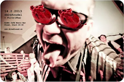 Plakát na valentýnský koncert SADu v Plzni: , kde Filtr vystoupil jako host